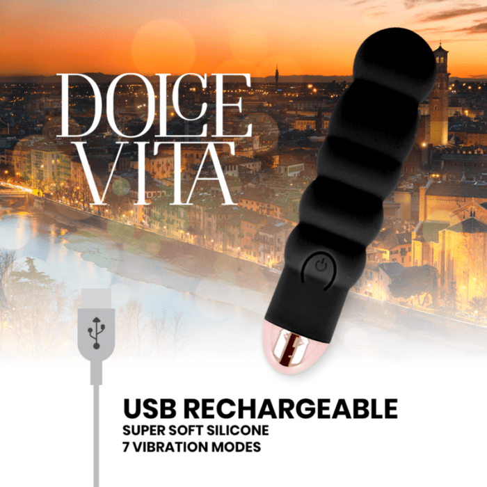 VIBRADOR RECARREGÁVEL DOLCE VITA SEIS PRETO 7 VELOCIDADES - Image 3