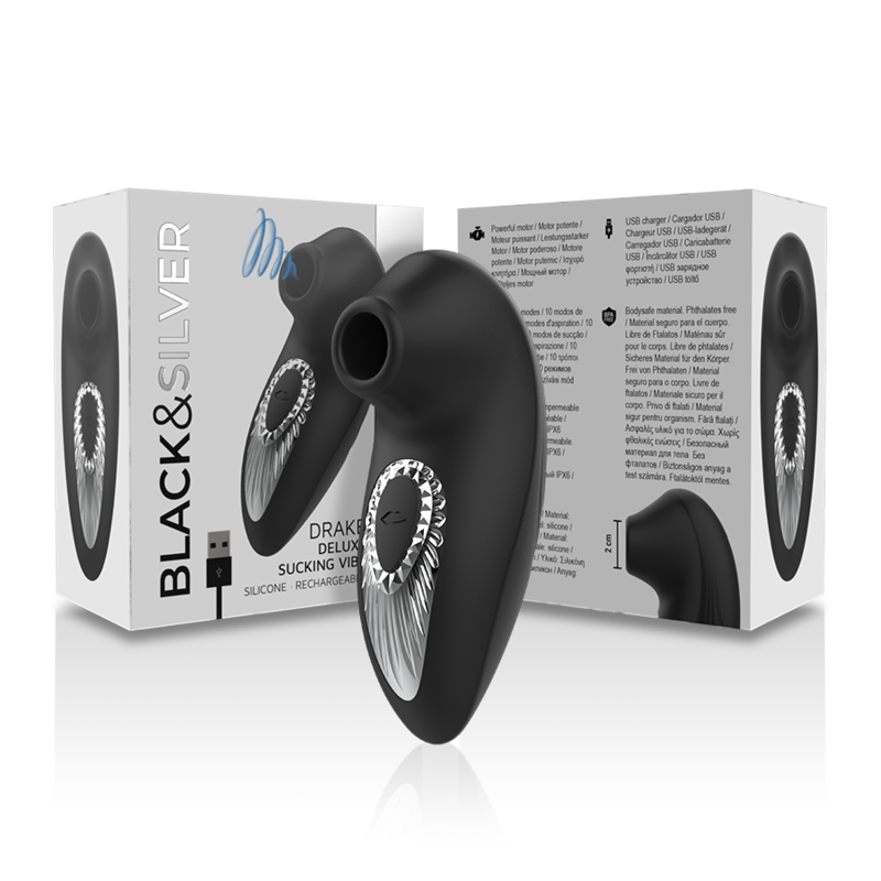 BLACKSILVER - DRAKE DELUXE SUCKING VIBE SILICONE RECHARGEABLE BLACK - Image 5