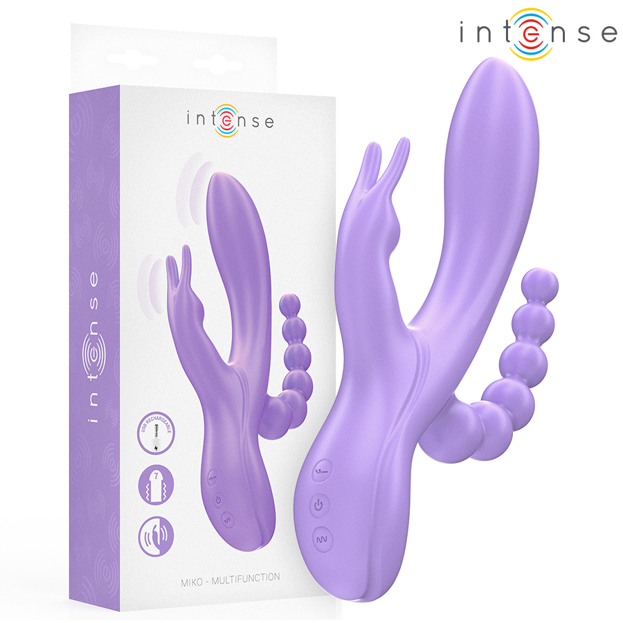 INTENSE - MIKO TRIPLO VIBRADOR COELHO  ESTIMULADOR  ANAL 7 VIBRAÇÕES ROXO