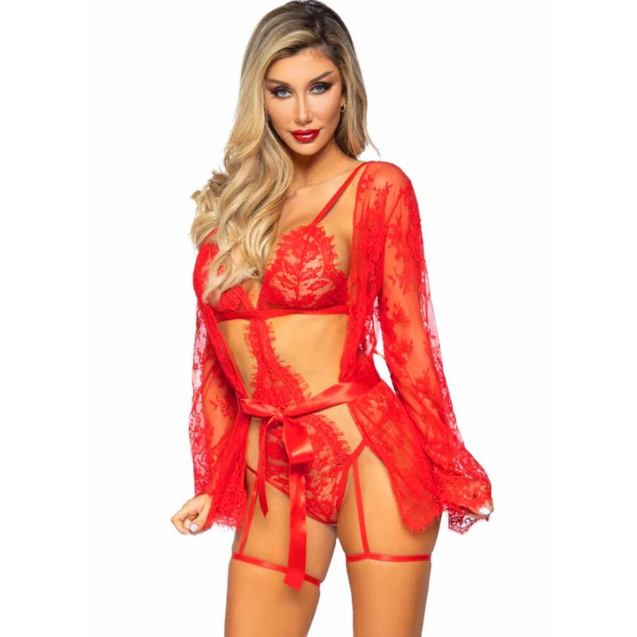 LEG AVENUE - 86123 CONJUNTO DE ROBE COM CALCINHA E LIGA VERMELHO TAMANHO S