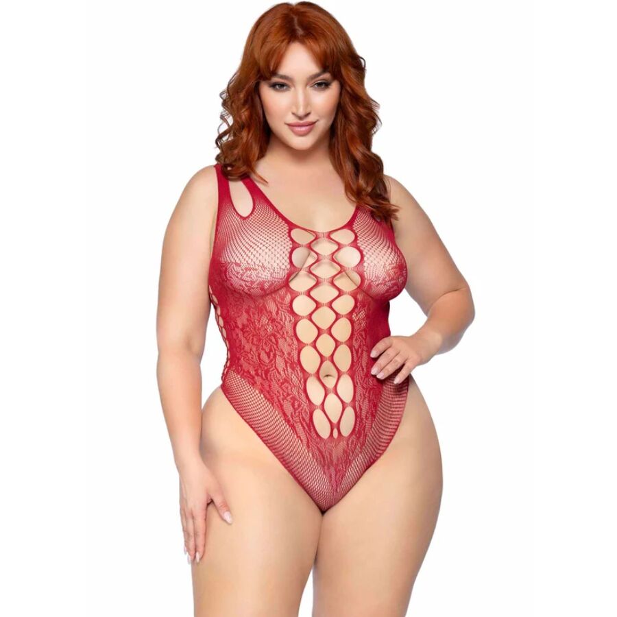 LEG AVENUE - 81641X Body sem costura Borgonha Tamanho 1X/2X