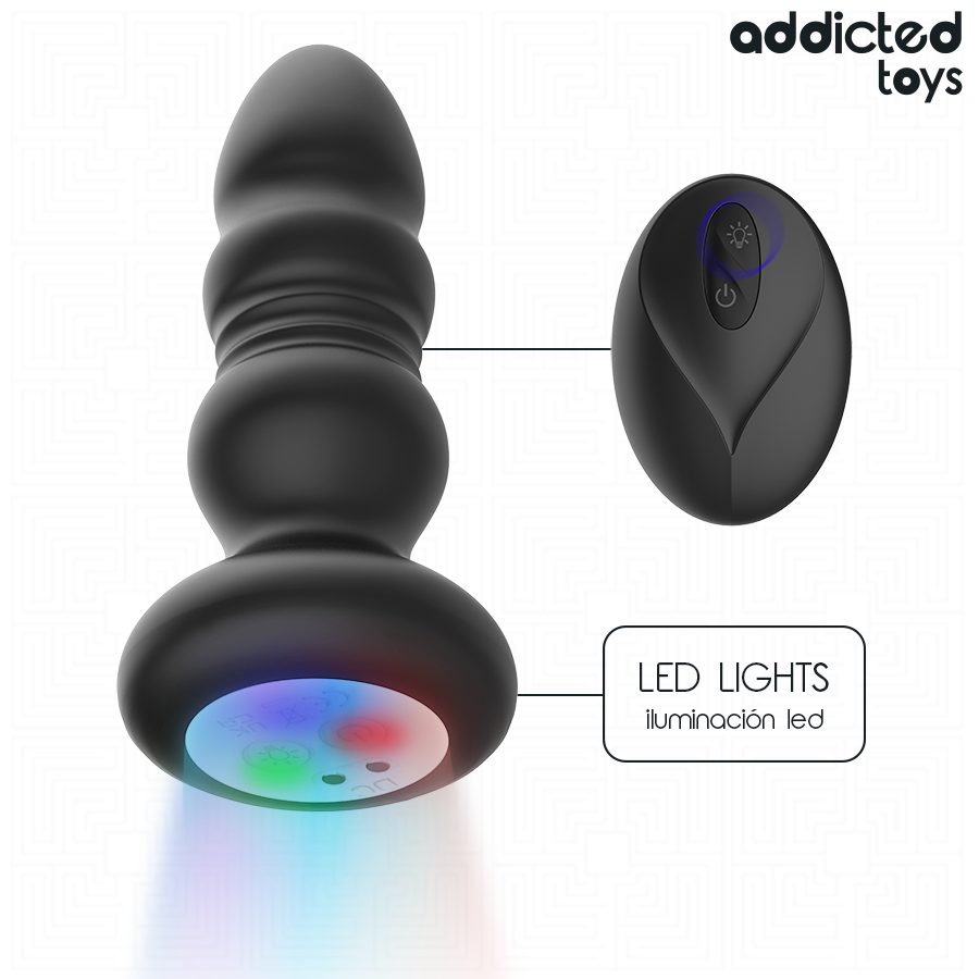 ADDICTED TOYS - PLUG ANAL GIRATÓRIO VIBRATÓRIO COM LUZ LED E CONTROLE REMOTO