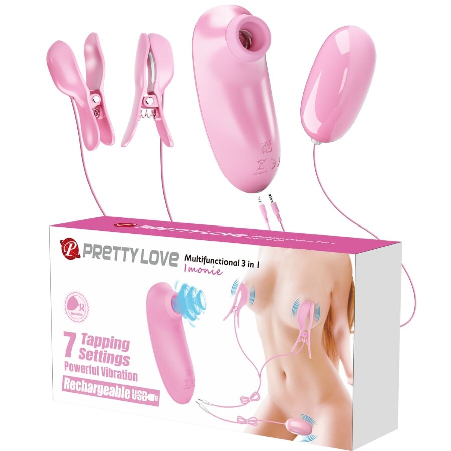PRETTY LOVE - IMONIE KIT MULTIFUNCIONAL 3 EM 1 COM VENTOSA, MAMILOS E CLITÓRIS