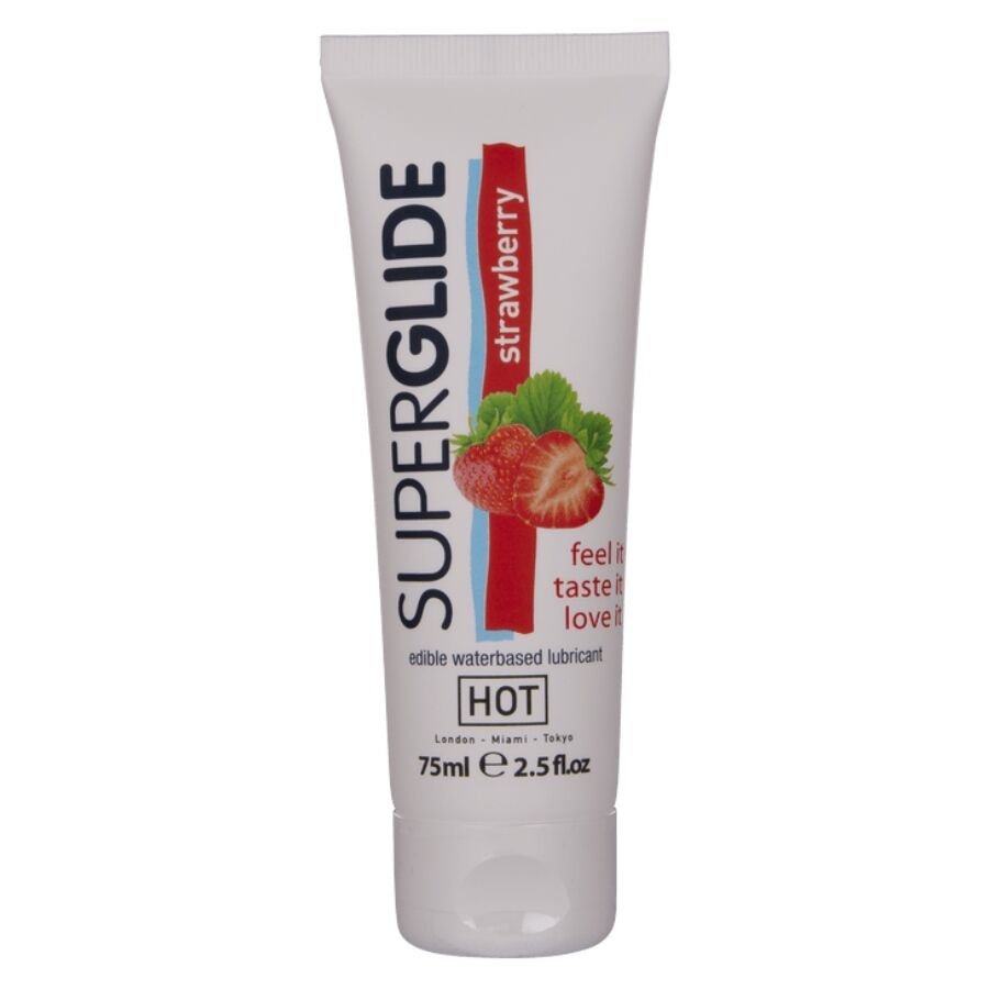 HOT - SUPERGLIDE LUBRIFICANTE COMESTÍVEL À BASE DE ÁGUA MORANGO 75 ML