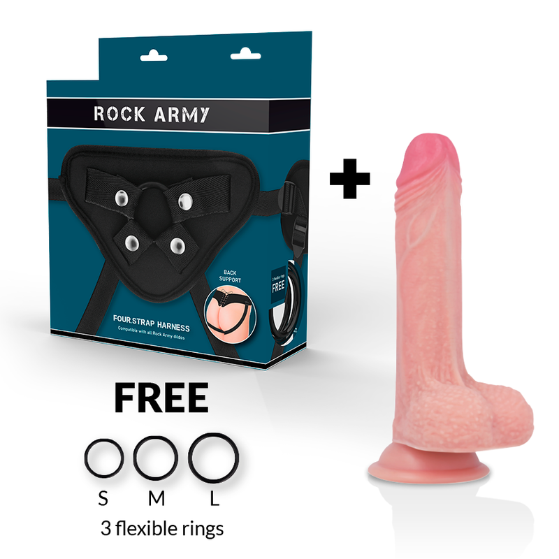 ROCKARMY - ARNÊS + SILICONE LÍQUIDO PREMIUM MUSTANG REALISTA 18 CM -O- 4.14 CM